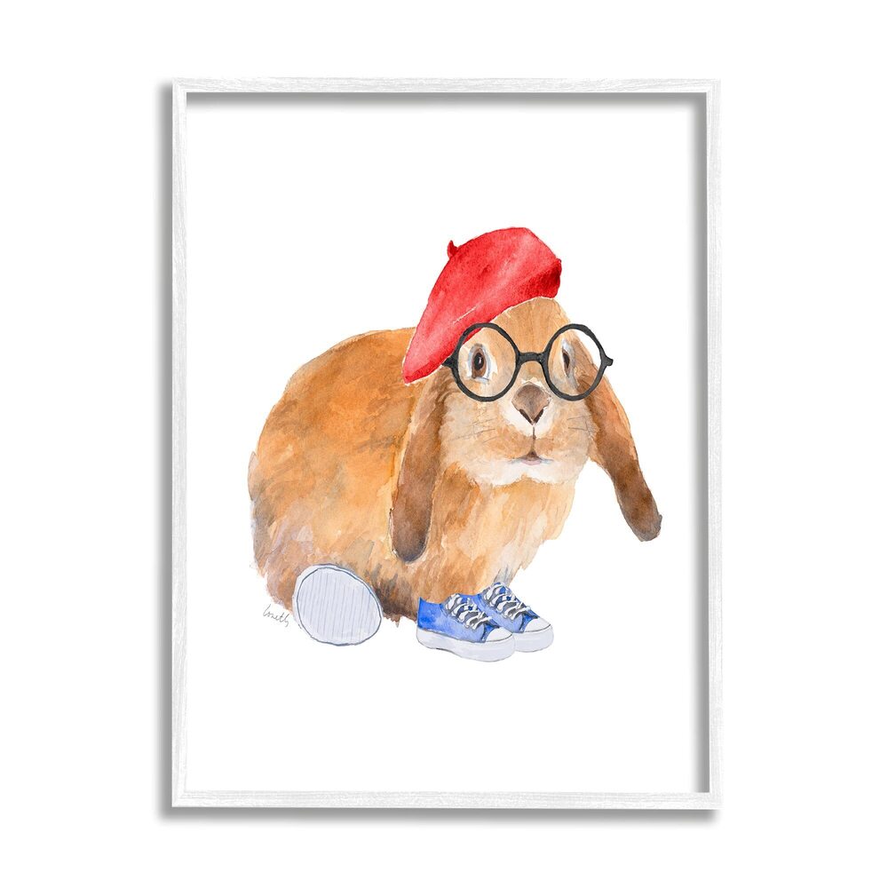 3875 Chic Bunny Rabbit Red Beret Hat Round Glasses, Designed By Lanie